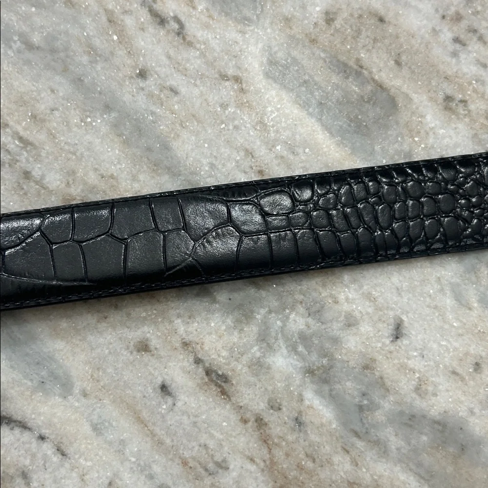 Polo Ralph Lauren Mens Belt Faux Crocodile Alligator Italian Leather Black Sz36 - Picture 10 of 12